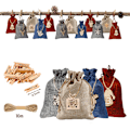 Miniatyrbilde 1 av 5: 24 Adventskalender for fylling poser DIY Jul Snøring Gavepose med klips og hamp tau for juledekorasjon fest favoriserer[HK]