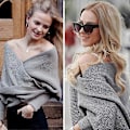 Miniatyrbillede 3 af 5: Dame Strikket Sweater Toppe Tørklæde Med Ærme Wrap Vinter Varmt Sjal Tørklæder[HK] RED