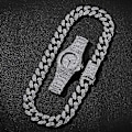 Miniatyrbilde 1 av 3: Herre Hip Hop 9\" Armbåndsur & 18\" Iced Out Cuban HalskjedeXD2458-341[HK]