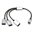 Pikkukuva 5 / 5: USB C - USB OTG -sovitin, Type C OTG -kaapeli, USB C -uros - 2/3 USB 2.0 -naaras [HK] One for two