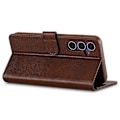 Pikkukuva 3 / 5: LC.IMEEKE Samsung Galaxy S25 -kotelo vasikannahkajäljitelmällä PU-nahkaa seisontatuella lompakkokotelo - Harmaa[HK] Brown Multicolor