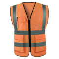 Miniatyrbillede 1 af 5: Høj synlighedsrefleksvest, Høj synlighedslysende neonfarve med 4 reflekterende striber lommer [HK] Orange-red