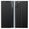 Miniatyrbillede 1 af 5: Til Samsung Galaxy S21 FE View Window Telefon Cover Anti-fald Læder Beskyttelses Skal med Stativ[HK] Multicolor Style A