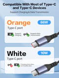 Miniatyrbillede 4 af 5: 2-i-1 oprullet ladekabel USB A/C til dobbelt USB Type-C, 66W, til telefon/PC/oplader/bil, 1,8 m