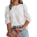 Miniatyrbild 1 av 6: Bubble Sleeve Chiffong Loose Top Shirt med blommig textur White L