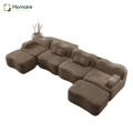 HOMAIRE 4-sits modulsoffa i U-form med 2 ottomaner, mjuk sammet, brun Brun 384 x 167 x 70 cm