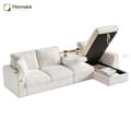 HOMAIRE Chenille-soffa med L-form, förvaring och utdragbart soffbord, beige Beige 280 x 137 x 84 cm