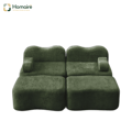 HOMAIRE 2-sits modulsoffa med 2 ottomaner, grön sammet Grön 192 x 167 x 70 cm