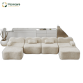 HOMAIRE 4-sits modulsoffa i U-form med 2 ottomaner, beige sammet Beige 384 x 167 x 70 cm