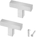 2 Cabinet Knobs - Stainless Steel, Square, Single Hole - with Screws - 50*35*12 mm - Silver