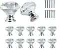 Crystal Knobs 10 pcs - Diamond Shaped Glass Knobs Transparent/Silver, Cabinet Handles Drawer Handles with Screws for Cabinets