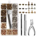 300 Set Leather Rivets Double Cap Rivets Tubular Metal Studs With Punch Pliers Fastener Setting Tool For DIY Leather Craft [DB]