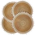 Set of 4 Round Placemats, Boho Woven Table Mats with Tassel for Dining Room Kitchen Table Decoration (White Ball)