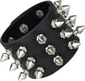 Punk Leather Bracelet with Studs, Black, Unisex, with Ring and Stud Buckle