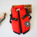 Miniatyrbilde 5 av 5: Varm vanntett jakke med sele for hund Vinterkomfortable bomullsklær Polstret vest for små mellomstore hunder Rød Ed M