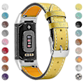 Miniatyrbild 1 av 5: Premium Äkta Läder Justerbart Armband för Fitbit Charge 6/5 - Perfekt Gul Yellow Fitbit Charge 6