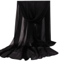 Miniatyrbilde 2 av 2: Kvinners ensfarget poncho i vanlig silkesjal svart black 165*85cm