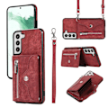 Miniatyrbild 1 av 5: Telefonfodral för Samsung Galaxy S22 5g med stativ, RFID-blockering, kortfodral, PU-läder + TPU-skal Red