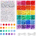 Miniatyrbillede 1 af 7: 4000 Ponyperler Kit, 2400 Regnbue Kandi Perler og 1600 Bogstavperler, 24 Farver Plastik Håndværk Perler i Bulk til Armbånd Smykker Grey