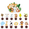 Miniatyrbilde 1 av 4: 26 stk Dyr fra Jungelen Dekorasjoner, Kake Topper, Cupcake Innsatser, Bakte Dessert Flagg for Dyr Temafester J