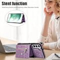 Miniatyrbild 3 av 5: Telefonfodral för Samsung Galaxy S22 5g med stativ, RFID-blockering, kortfodral, PU-läder + TPU-skal Purple