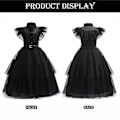 Pikkukuva 3 / 5: Tyttöjen Addams Familyn Wednesday-asu Halloween-mekko Syntymäpäivämekko Vyö Peruukki Kädet Dress Belt Wig Hand 140cm
