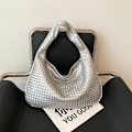Miniatyrbillede 1 af 2: Håndtaske Designer Vævet Høj Kvalitet Skuldertaske Til Kvinder Luksus Læder Stor Kapacitet Håndtaske Casual Håndtaske Til Kvinder silver
