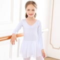Pikkukuva 4 / 6: Flickor Långärmad Balett Leotards Dans Tutu Klänning Vit White 140cm