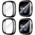 Pikkukuva 1 / 5: Diruite 4-pakkaus kotelo Fitbit Versa 4/Sense 2 -näytönsuojalle HD iskunkestävä pehmeä TPU-kotelo Fitbit Versa -kellolle Black+Black+Black+Black