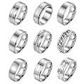 Miniatyrbillede 2 af 7: 9-delt sæt 8mm titanium stål mænds og kvinders kæde ring enkelt børstet bryllup og forlovelsesring sæt sølv 9-delt sæt nr. No. 11
