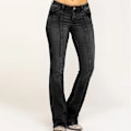 Miniatyrbild 1 av 9: Kvinnors låga utsvängda jeans stretchiga jeans klockbottnar svart svart Black M