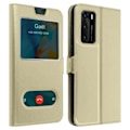 Miniatyrbillede 1 af 4: Huawei P40 Etui Dobbelt Vindue Beskyttelses Stativ Funktion - Gylden Gul