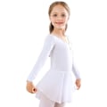Miniatyrbillede 2 af 6: Piger Langærmet Ballet Leotards Dans Tutu Kjole Hvid White 110cm