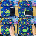 Miniatyrbild 7 av 11: Barnryggsäck söt tecknad dinosaurie grävmaskin tryckt ryggsäck, förskola grundskola Light Blue Letter Dinosaur