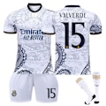 Miniatyrbild 1 av 2: 23-24 Real Madrid Dragon Vit Special Edition Fotbollströjor Barn Fotbollskit No.15 Valverde[qb] No.15 Valverde XS