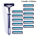 Miniatyrbilde 1 av 7: Vintage 2-lags manuell barberhøvelsett, 1 håndtak med 12/27 påfyll, barberhøvler i rustfritt stål 1 Handle + 12 Blades