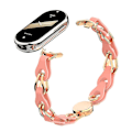Miniatyrbild 4 av 5: För Xiaomi Smart Band 8 Magnetiskt klockarmband Äkta koläder+Aluminiumlegering Kedjearmband Walnut Red