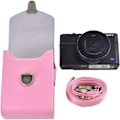 Pikkukuva 4 / 5: Rosa fodral, Retro skönhetsväska i läder för Sony RX100 & HX-serien kamera för Ricoh GR III II / Canon G7X II / G7X III / SX720 / SX730 / SX740 / G9X/G9X II