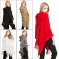Pikkukuva 5 / 5: Chic virkat huva Poncho Cape (khaki) för höst-vinter kvinnor