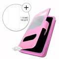 Miniatyrbillede 1 af 4: Super Pack Cover til Sharp Sense3 Plus Extra Slim 2 Kunstlæder Vindue + 2 Høj Transparente Briller PINK