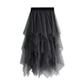 Miniatyrbillede 1 af 4: Kvinder Tulle Nederdel Elastisk Talje Mesh Lang Stykke Nederdel grey