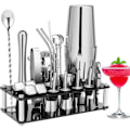 Miniatyrbilde 1 av 5: Cocktail Shaker Sett, Boston Rustfritt Stål Bartendersett Med Akrylstativ & Cocktailoppskriftsbok
