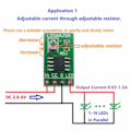 Miniatyrbilde 5 av 5: Justerbar strøm LED-driver, DC 3.3V 3.7V 5V LED-driver 30-1500mA Konstant strøm justerbar modul for LED 18650 Li-ion