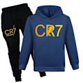 Miniatyrbild 1 av 3: CR7 Ronaldo Barn Pojkar Casual Träningsoverall Fotboll Huvtröja Träningsbyxor Pullover Outfit Marinblå Marinblå Navy blue 150 cm