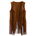 Miniatyrbillede 1 af 4: 1970'ernes Kvinde Tassel Ærmeløs Vest 70'er Retro Hippie Kunstlæder Frynser Jakke Cardigan Khaki Khaki M