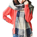 Miniatyrbillede 1 af 5: Vinter Tartan Sjal Langt Sjal Plaid Varmt Sjal Wraps Tæppe Sjal til Damer Tassel Sjal Lang Stole Gray+blue Tartan
