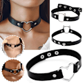 Pikkukuva 2 / 5: PU Nahkainen Choker Kaulakoru Säädettävä Sydänketju Kaulus Got BlackC Circle