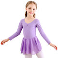 Miniatyrbillede 1 af 6: Piger Langærmet Ballet Leotards Dans Tutu Kjole Lilla Purple 110cm