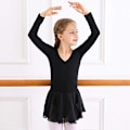 Miniatyrbillede 2 af 6: Piger Langærmet Ballet Leotards Dans Tutu Kjole Sort Black 150cm