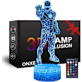 Miniatyrbilde 1 av 4: LED Superhelt 3D Nattlys, ONXE Optisk Illusjonslampe 16 Farger Dimbar USB-drevet Berøringskontroll med Crackbase+Fjernkontroll (Iron Man)